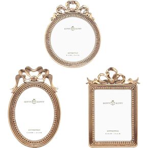 Royal Vintage Mini Frame Set/Set of 3/2.25x3 & 3x3 In | For Tabletop Display | Perfect for Home Decor, Wedding, Graduation, Or Milestone Photos (Gold) W/Gift Box