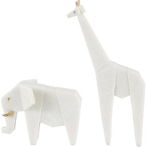 Deco 79 Polystone Elephant, Giraffe Decorative Sculpture Cubist Inspired Home Decor Statues with Gold Accents, Set of 2 Accent Figurines 7", 16" H, White