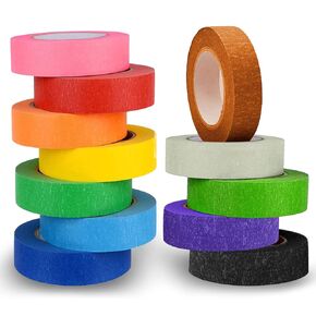 12 Rolls Colored Masking Tape 787ft x 1 Inch Colorful Painters Craft Tape for Art Supplies DIY Decorative Labeling and Color-Coding