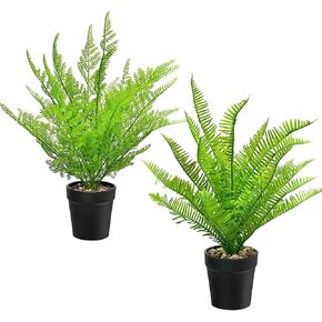 2PCS Fake Fern Plants in Pots, Artificial Boston Fern Potted Plants Faux Plants Shrubs Greenery for Home Room Office Farmhouse Decoration