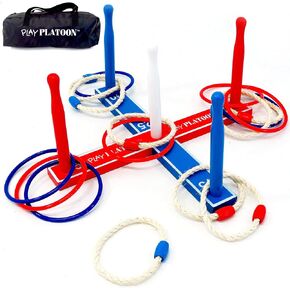 لعبة Play Platoon Ring Toss - ألعاب الفناء الخلفي للأطفال - تتضمن 8 حبال و8 حلقات بلاستيكية وحقيبة حمل