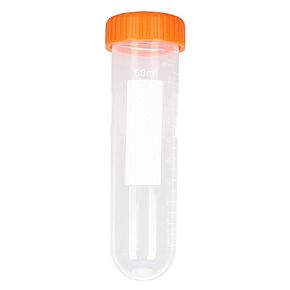 50mL Centrifuge Tubes,50PCS Round Tubes Sterile,Leak-Proof Screw Caps(Orange), Plastic Container with Graduated and Write Marks, Non-pyrogenic, DNase/RNase Free, Human DNA-Free (Bag Pack)
