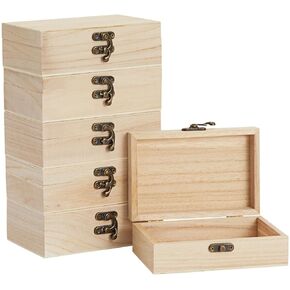 6-Pack Unfinished Wooden Boxes for Crafts with Hinged Lids and Clasps, 6x4x2 In