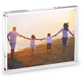 HESIN Acrylic Photo Frame 5 by 5 inch Double Sided Frameless Picture Frame Magnetic Acrylic Block Desktop Photo Display Holder with Gift Box Package Thickness 12+12mm (5"x5")