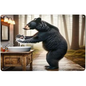 Rustic Black Bear Handwashing Humor Metal Tin Sign Vintage-Inspired Wall Art Cabin Decor for Bathroom & Kitchen Unique Wildlife Home Decor IndoorOutdoor Gift for Nature & Animal Lovers 12x16inch