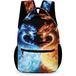 Cool Boys Backpack Fire Dragon Battle Backpack Dragon Backpack for Teens Kids Boys Girls, Monster Animal School Backpack, Elementary Middle High School Backpack,16.5 Inch, Blue Orange Black