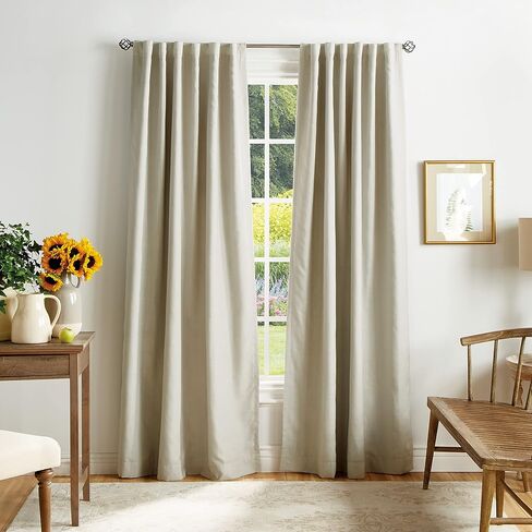 Martha Stewart Bedford Woven Plaid Blackout Back Tab Window Curtain Panel Pair, 95", Linen in Saudi Arabia