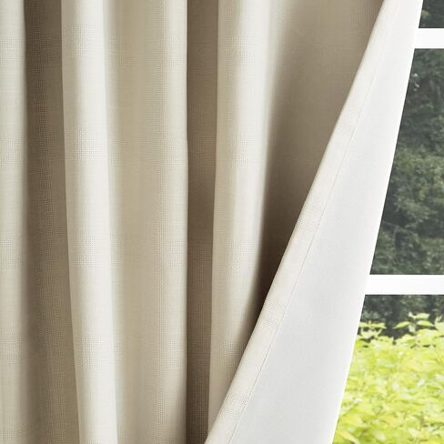 Martha Stewart Bedford Woven Plaid Blackout Back Tab Window Curtain Panel Pair, 95", Linen in Saudi Arabia