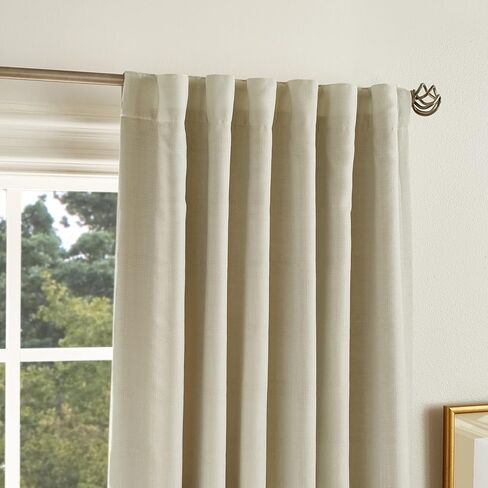 Martha Stewart Bedford Woven Plaid Blackout Back Tab Window Curtain Panel Pair, 95", Linen in Saudi Arabia