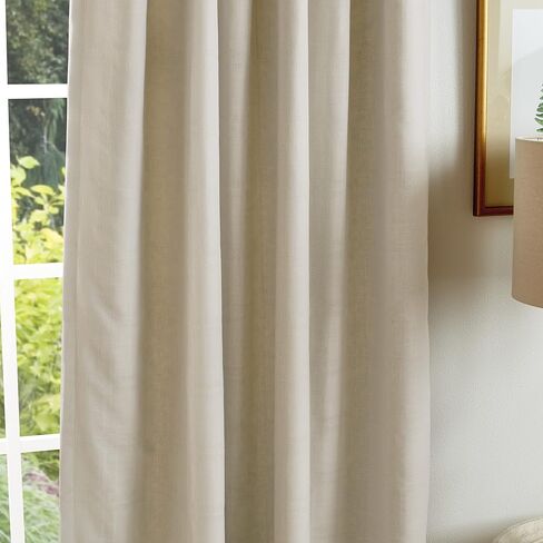 Martha Stewart Bedford Woven Plaid Blackout Back Tab Window Curtain Panel Pair, 95", Linen in Saudi Arabia