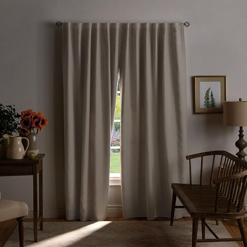 Martha Stewart Bedford Woven Plaid Blackout Back Tab Window Curtain Panel Pair, 95", Linen in Saudi Arabia