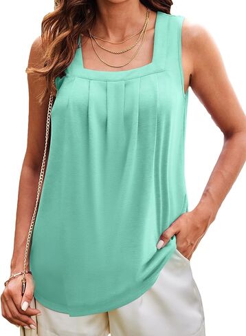 Bluetime المرأة تانك القمم الصيف عادية ساحة الرقبة بلا أكمام بلايز فضفاضة تناسب Flowy قميص منحني هيم in Kuwait