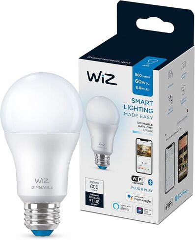 WiZ 60W A19 Daylight LED Smart Bulb - Pack of 1 - E26- Indoor - Connects to Your Existing Wi-Fi - Control with Voice or App + Activate with Motion - Matter Compatible in Saudi Arabia