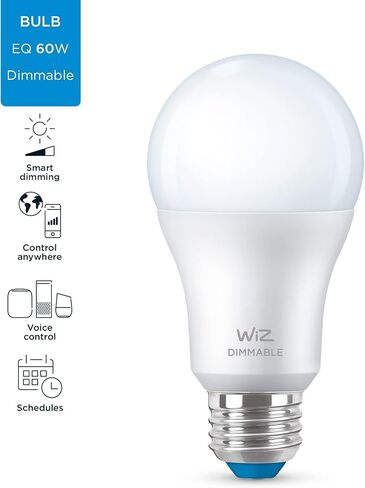 WiZ 60W A19 Daylight LED Smart Bulb - Pack of 1 - E26- Indoor - Connects to Your Existing Wi-Fi - Control with Voice or App + Activate with Motion - Matter Compatible in Saudi Arabia