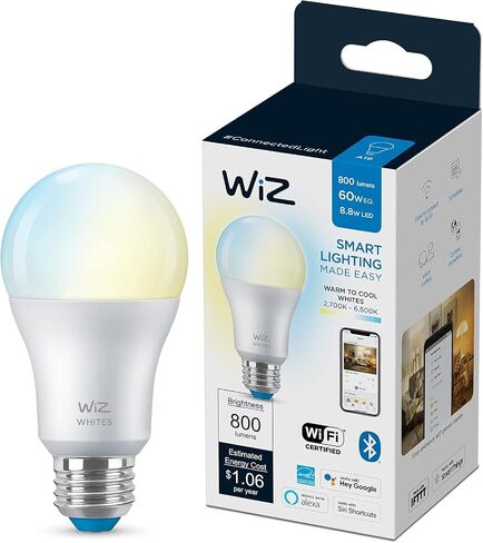 WiZ 60W A19 Daylight LED Smart Bulb - Pack of 1 - E26- Indoor - Connects to Your Existing Wi-Fi - Control with Voice or App + Activate with Motion - Matter Compatible in Saudi Arabia