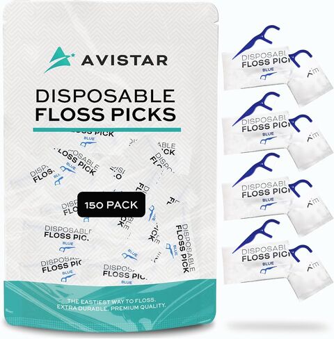 150 Travel Floss Picks Bulk - Blue Easy Grip Disposable Floss Picks - Dental Floss Pick - Smooth Strong Dental Flossers for Teeth - Gently Removes Plaque & Food Particles Between Teeth in Saudi Arabia