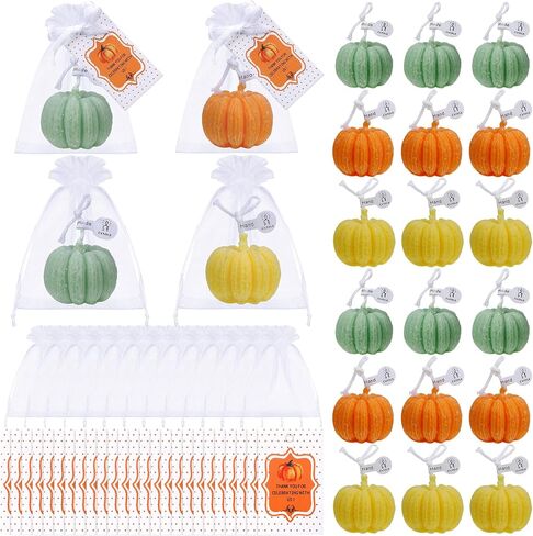 Treela 24 Sets Little Pumpkin Baby Shower Party Favors Pink Girl Little Pumpkin Baby Shower Tealight Candle for Guests Cute Pumpkin Shaped Burning Tea Light Candles Thank You Tags Party Gifts in Saudi Arabia