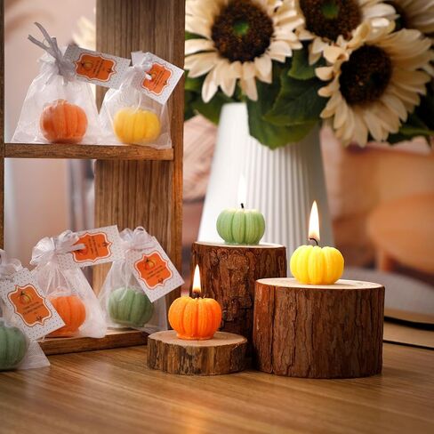 Treela 24 Sets Little Pumpkin Baby Shower Party Favors Pink Girl Little Pumpkin Baby Shower Tealight Candle for Guests Cute Pumpkin Shaped Burning Tea Light Candles Thank You Tags Party Gifts in Saudi Arabia