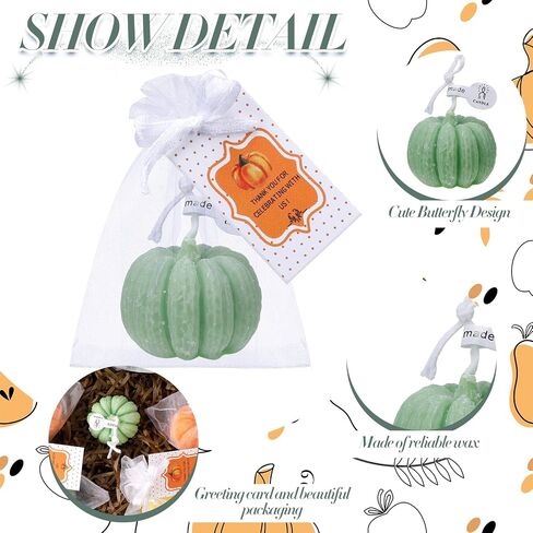 Treela 24 Sets Little Pumpkin Baby Shower Party Favors Pink Girl Little Pumpkin Baby Shower Tealight Candle for Guests Cute Pumpkin Shaped Burning Tea Light Candles Thank You Tags Party Gifts in Saudi Arabia