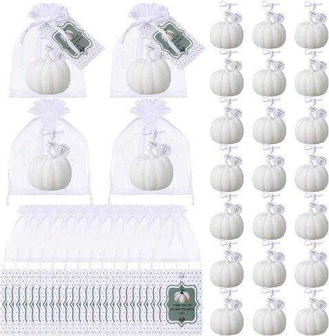 Treela 24 Sets Little Pumpkin Baby Shower Party Favors Pink Girl Little Pumpkin Baby Shower Tealight Candle for Guests Cute Pumpkin Shaped Burning Tea Light Candles Thank You Tags Party Gifts in Saudi Arabia