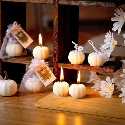 Treela 24 Sets Little Pumpkin Baby Shower Party Favors Pink Girl Little Pumpkin Baby Shower Tealight Candle for Guests Cute Pumpkin Shaped Burning Tea Light Candles Thank You Tags Party Gifts in Saudi Arabia