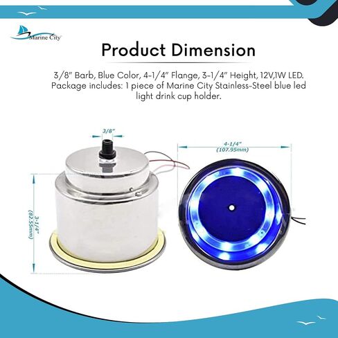 MARINE CITY 304 Grade Stainless Steel Marine Grade 8 Blue LED Lights Cup Holder with Drain for Marines – Yachts – Ships – Kayaks (Pack of 1) in Saudi Arabia