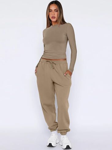 ANRABESS Womens 2 Piece Outfits Going Out Tops Fleece Sweatpants Joggers Tracksuit Y2K Matching Lounge Sets Fall Clothes in Saudi Arabia