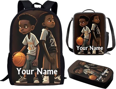 African Boy Backpack with Lunch Box for Kids Age 8-10 Basketball Bookbag with Lunch Bag Pencil Case Set 3 in 1 Art American School Bags Lunchbox 3Rd 4Th Black Boys Schoolbag Midlle School in Saudi Arabia