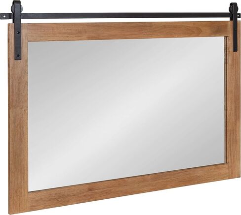 Kate and Laurel Samuels Rustic Wood Framed Wall Mirror, 22 x 28, Rustic Brown and Dark Charcoal, Functional Farmhouse Mirror for Display in Saudi Arabia
