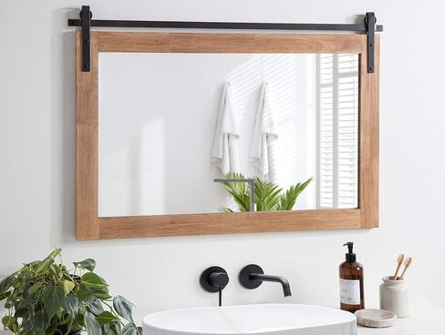 Kate and Laurel Samuels Rustic Wood Framed Wall Mirror, 22 x 28, Rustic Brown and Dark Charcoal, Functional Farmhouse Mirror for Display in Saudi Arabia