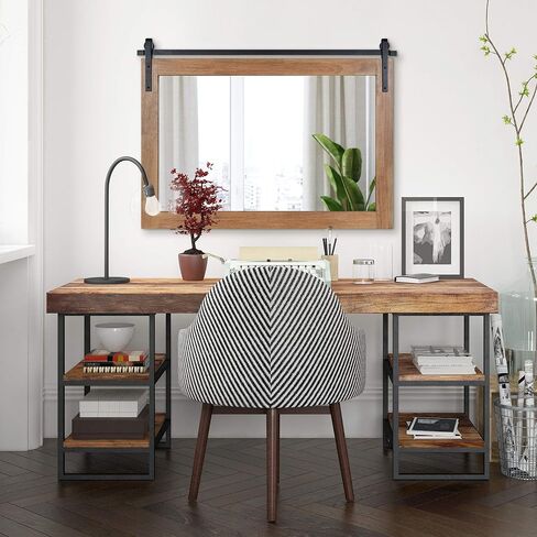 Kate and Laurel Samuels Rustic Wood Framed Wall Mirror, 22 x 28, Rustic Brown and Dark Charcoal, Functional Farmhouse Mirror for Display in Saudi Arabia