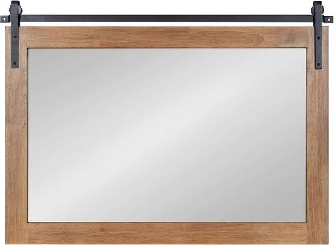 Kate and Laurel Samuels Rustic Wood Framed Wall Mirror, 22 x 28, Rustic Brown and Dark Charcoal, Functional Farmhouse Mirror for Display in Saudi Arabia