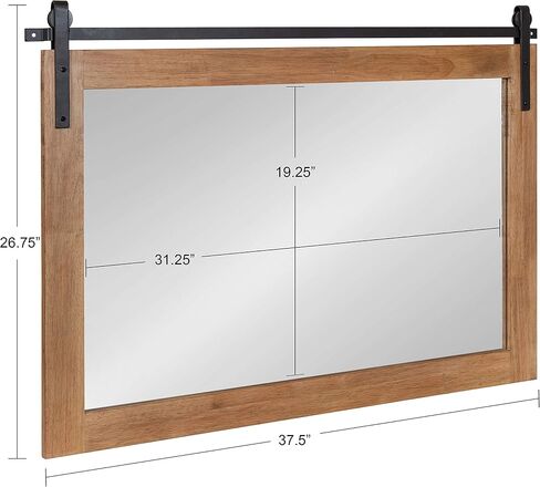 Kate and Laurel Samuels Rustic Wood Framed Wall Mirror, 22 x 28, Rustic Brown and Dark Charcoal, Functional Farmhouse Mirror for Display in Saudi Arabia