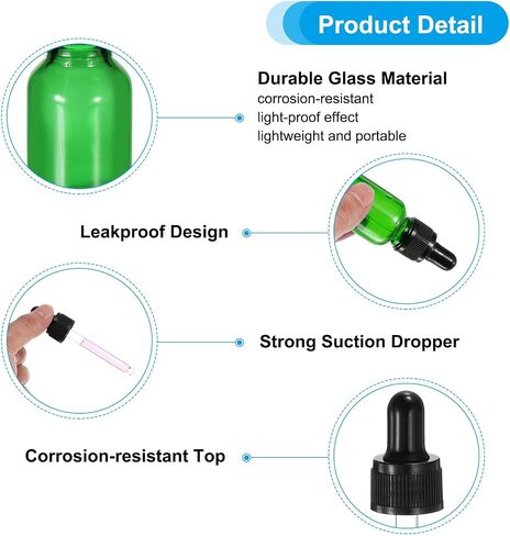 PATIKIL 10ml Glass Dropper Bottle, 36Pcs Leakproof Essential Oils Sample Liquid Perfume Container with Eye Dropper for Storage Travel, Green in Saudi Arabia