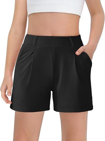 Haloumoning Girls Shorts Kids Casual High Waisted School Uniform Shorts with Pockets 5-14 Years in Kuwait