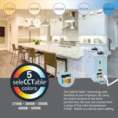 HALO RL 6 بوصة إضاءة LED مدمجة بدون غطاء، 900/1200 لومن قابل للتحديد، 5CCT(2700K، 3000K، 3500K، 4000K، 5000K) مع خافت للتدفئة، أبيض in Kuwait