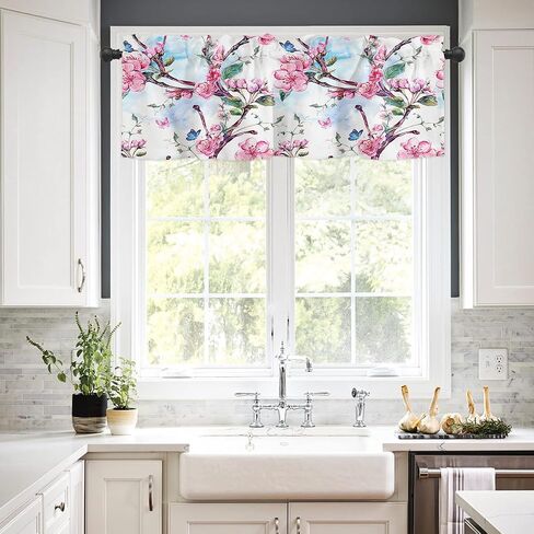 Window Curtains Valances, Lotus Flower Leaves Carp Koi Fish Traditional Chinese Art Ink Painting Rod Pocket Cafe Valance Short Curtains for Kitchen, Bedroom, Living Room, 1 Panel, 54X18 in Saudi Arabia