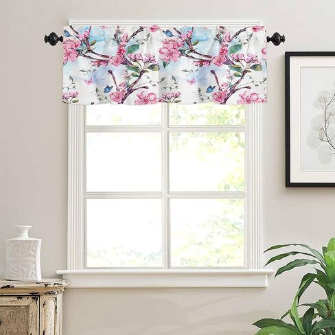Window Curtains Valances, Lotus Flower Leaves Carp Koi Fish Traditional Chinese Art Ink Painting Rod Pocket Cafe Valance Short Curtains for Kitchen, Bedroom, Living Room, 1 Panel, 54X18 in Saudi Arabia