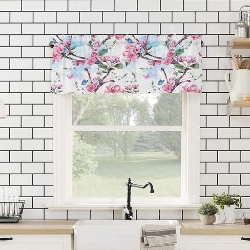 Window Curtains Valances, Lotus Flower Leaves Carp Koi Fish Traditional Chinese Art Ink Painting Rod Pocket Cafe Valance Short Curtains for Kitchen, Bedroom, Living Room, 1 Panel, 54X18 in Saudi Arabia
