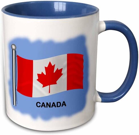 3dRose mug_58717_4 "Canadian flag waving on a blue background." Two Tone Black Mug, 11 oz, Multicolor in Saudi Arabia