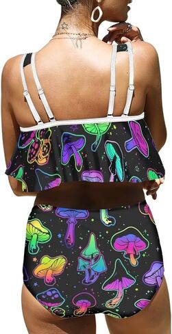 Women Mushroom High Waist Tummy Control Bikini Swimsuit Summer Two Piece Bathing Suit(S-2XL) in Saudi Arabia