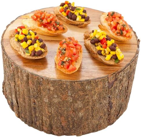 Restaurantware 4 Inch x 2 Inch Rustic Riser For Displays 1 Small Wood Display Riser - Varnished With Bark Edges Hollowed Bottom Natural Acacia Tree Stump Display Stand For Appetizers Desserts Snacks in Saudi Arabia
