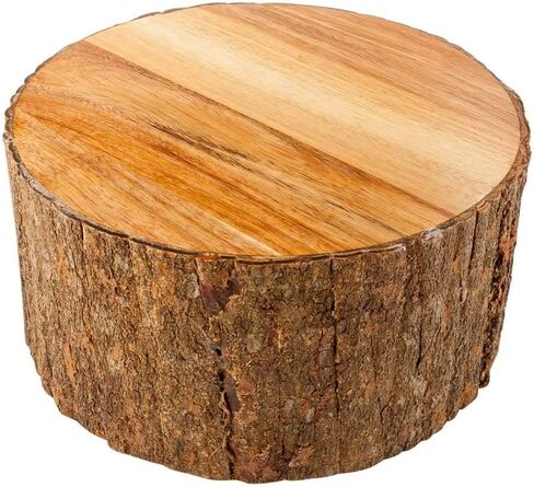 Restaurantware 4 Inch x 2 Inch Rustic Riser For Displays 1 Small Wood Display Riser - Varnished With Bark Edges Hollowed Bottom Natural Acacia Tree Stump Display Stand For Appetizers Desserts Snacks in Saudi Arabia