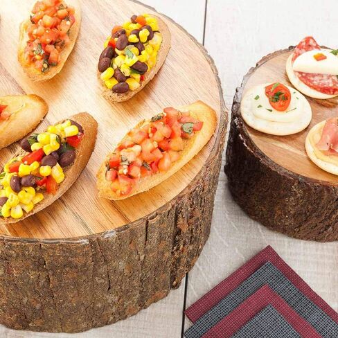 Restaurantware 4 Inch x 2 Inch Rustic Riser For Displays 1 Small Wood Display Riser - Varnished With Bark Edges Hollowed Bottom Natural Acacia Tree Stump Display Stand For Appetizers Desserts Snacks in Saudi Arabia