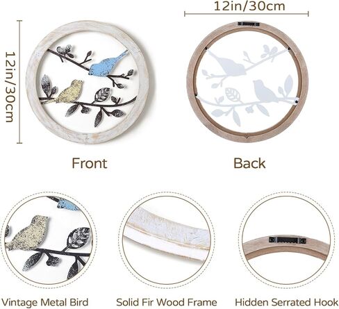 Walasis Bird Wall Decor Rustic - Farmhouse Wood Birds on Tree Branch Outdoor Wall Art Metal Wall Sculpture Bird Ornament Hanging for Bathroom Bedroom (1pc red blue) in Saudi Arabia