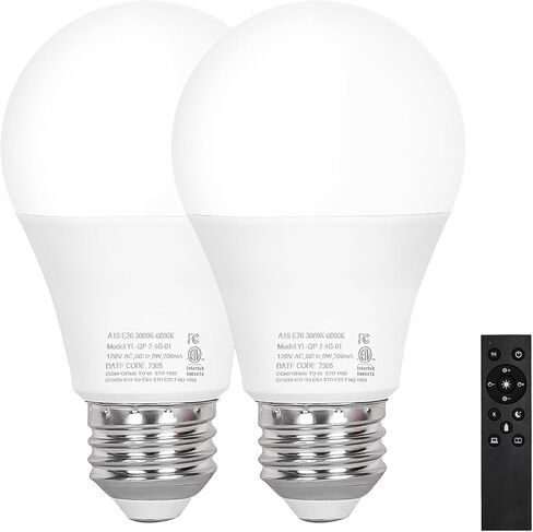 مصباح LED A19 بمصباحين مع جهاز تحكم عن بعد واحد، مصابيح LED 9 وات، قاعدة E26، 805 لومن، قابلة للتعتيم 2700K-6000K، عمر افتراضي 25000 ساعة، لمبة LED للمصباح الأرضي، مصباح معلق، مصباح طاولة in Kuwait