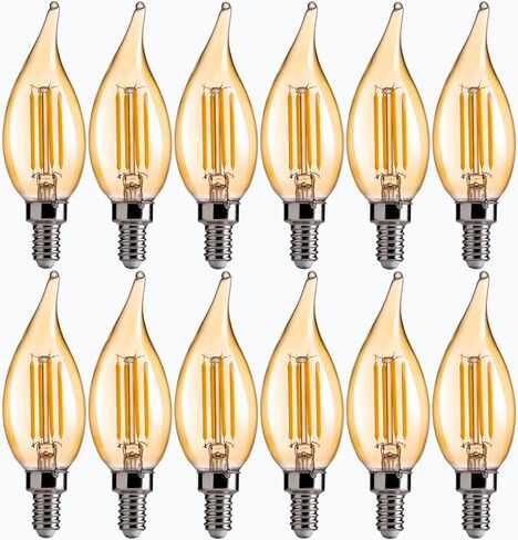 FLSNT CA11 E12 LED Chandelier Light Bulbs 40W Equivalent, Dimmable LED Candelabra Bulbs, 2200K Warm White, 330LM, Amber Glass, 12 Pack in Saudi Arabia