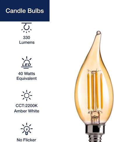 FLSNT CA11 E12 LED Chandelier Light Bulbs 40W Equivalent, Dimmable LED Candelabra Bulbs, 2200K Warm White, 330LM, Amber Glass, 12 Pack in Saudi Arabia