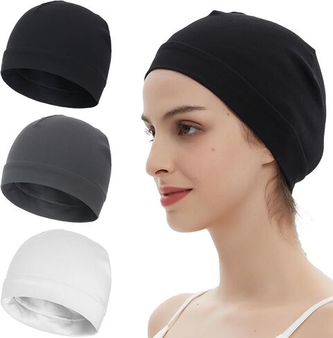 3 Pieces 100% Cotton Skull Caps beanie for Men Women Lightweigt night Cap Sleep Hats Breathable Helmet Liner in Saudi Arabia