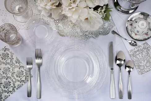 Exquisite Victorian Plastic Plates 80 Piece Plastic Disposable Plates for Party Set For 40 Guests 40 X 7.5 inch Dessert Plates & 40 X 10.25 Inch Plastic Plates Disposable Heavy Duty White & Black in Kuwait